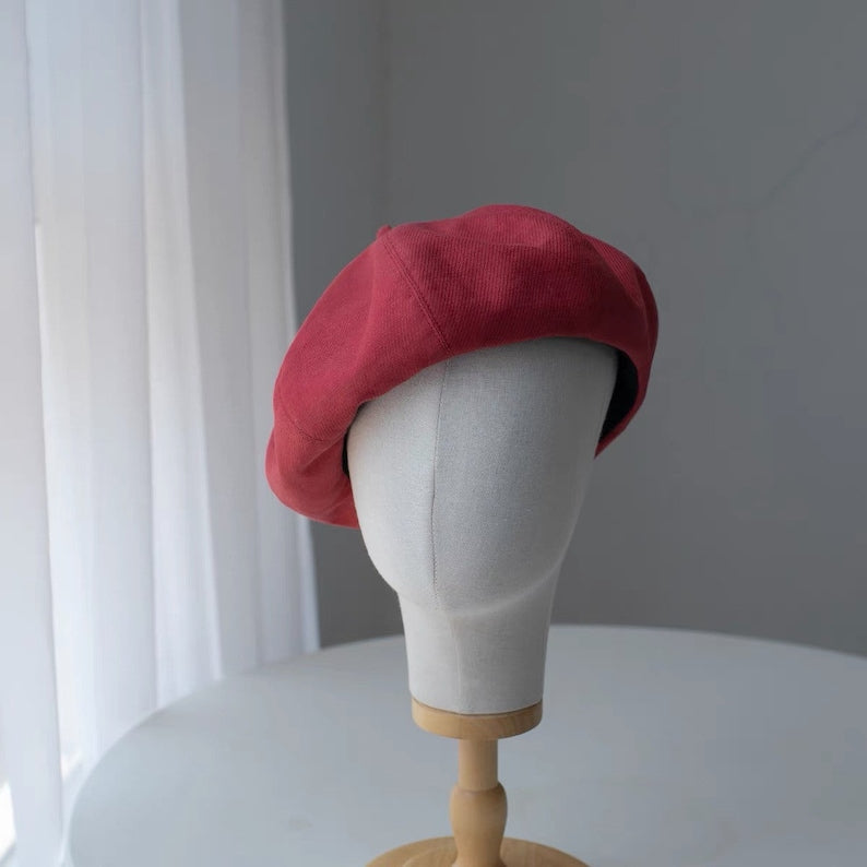 Solid Colour Oversized Linen Tip Beret Hat for Women Mspineapplecrafts