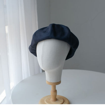 Solid Colour Oversized Linen Beret Hat for Women