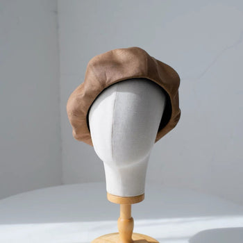 Solid Colour Oversized Linen Tip Beret Hat for Women