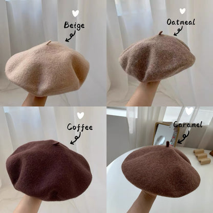 Solid Colour Wool Beret for Women