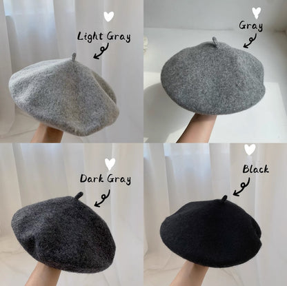 Solid Colour Wool Beret for Women