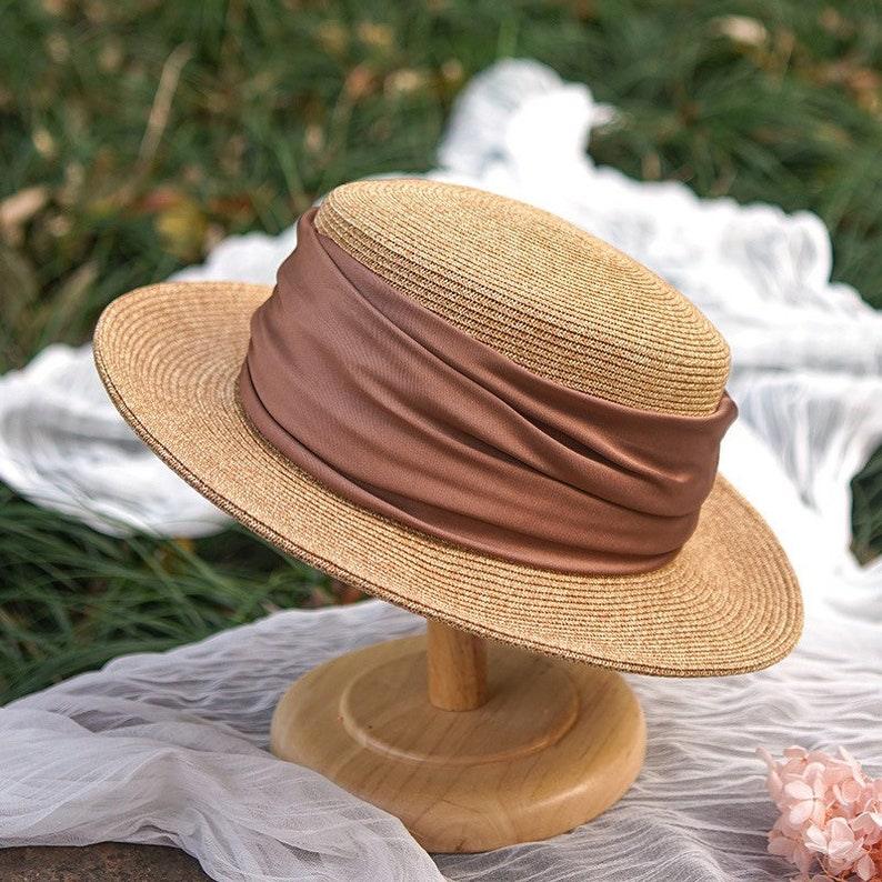 Elegant Straw Boater Hats for Women - Main Image