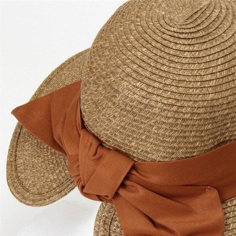 Straw Hat with Bow Tie for Large Head