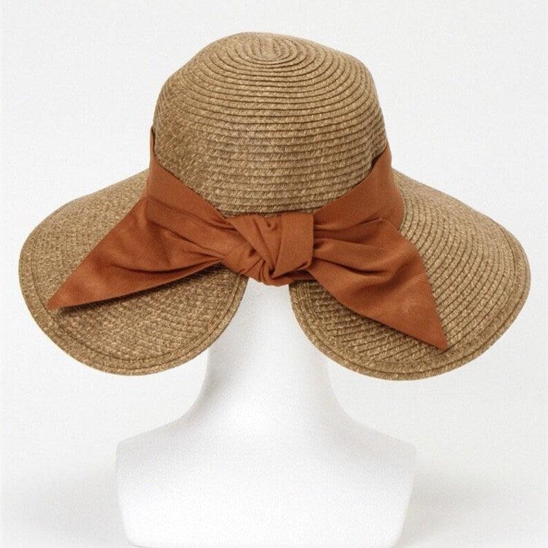 Straw Hat with Bow Tie for Large Head