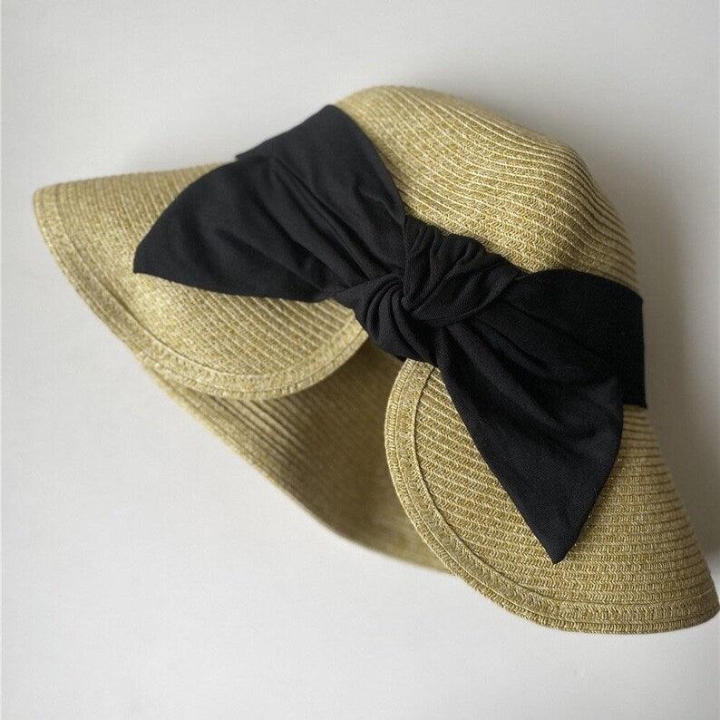 Straw Hat with Bow Tie for Large Head