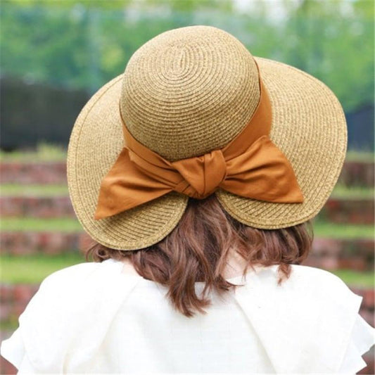 Straw Hat with Bow Tie for Large Head
