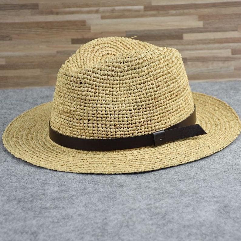 Raffia Straw Panama Fedora Hat - Mspineapplecrafts