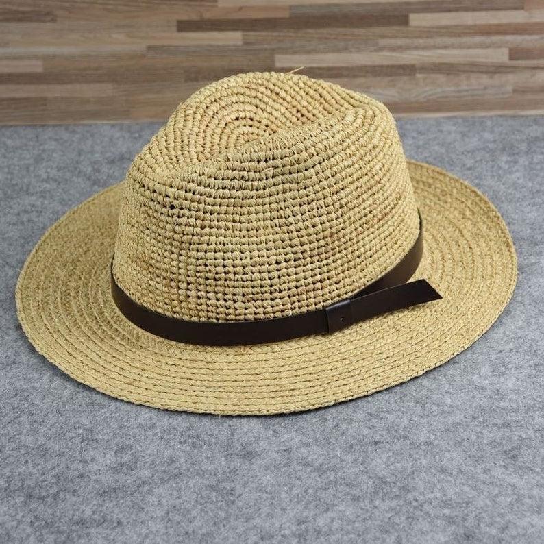 Raffia Straw Panama Fedora Hat - Mspineapplecrafts
