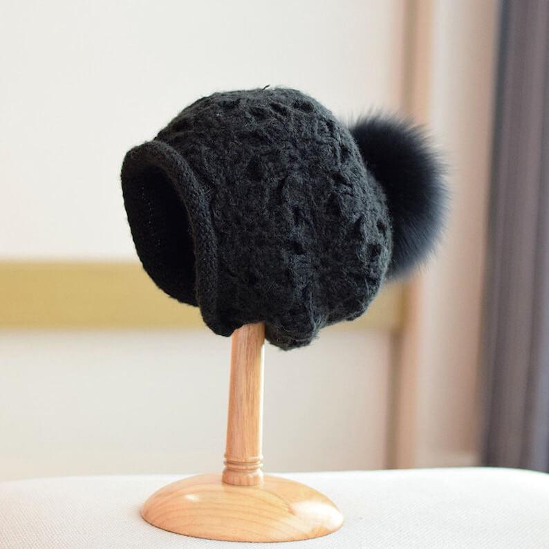 2 Way Knitted Beanie hat with Removable Pom Pom - Mspineapplecrafts
