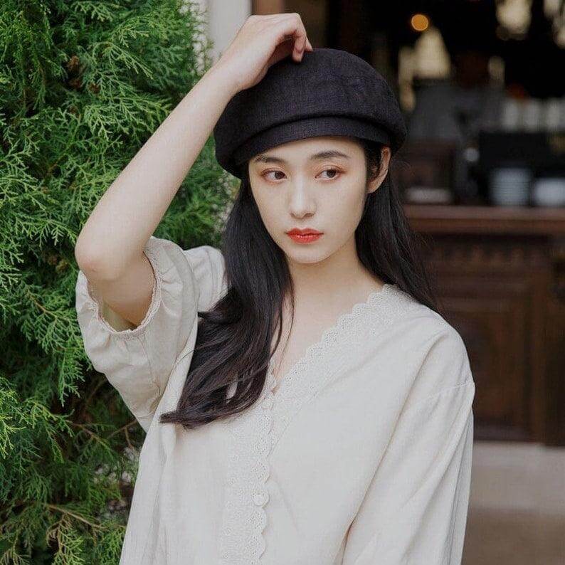 Linen Beret Hat for Women - Mspineapplecrafts