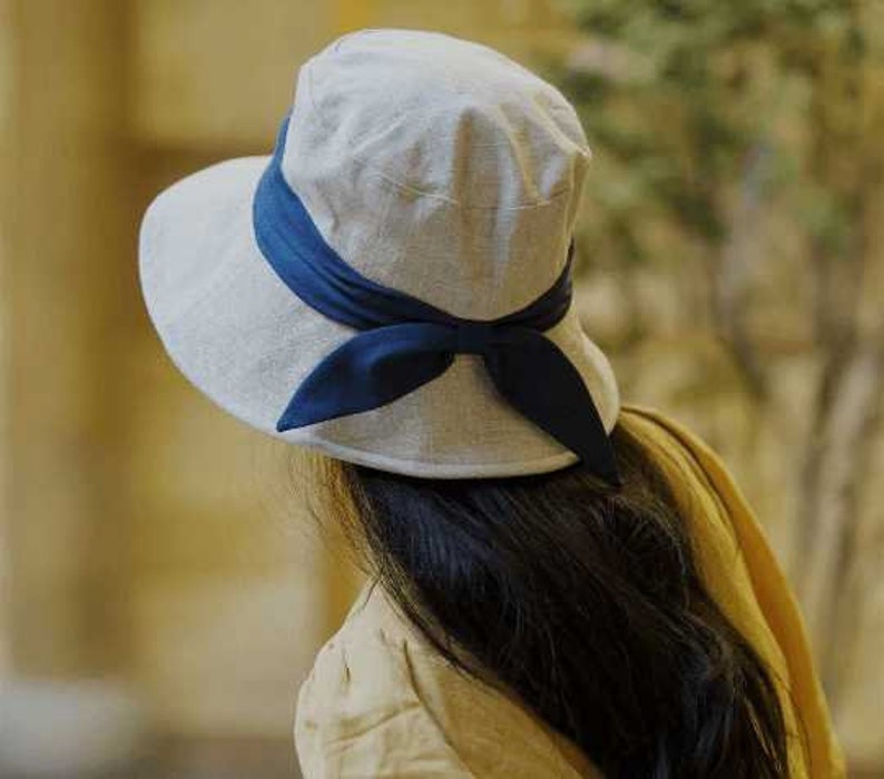 Cotton Linen Bow Bucket Hat — Wide Brim UPF 50+ Sun Hat for Women