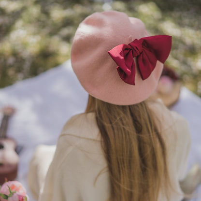 Beret Hat with Removable Bow for Women and Girls