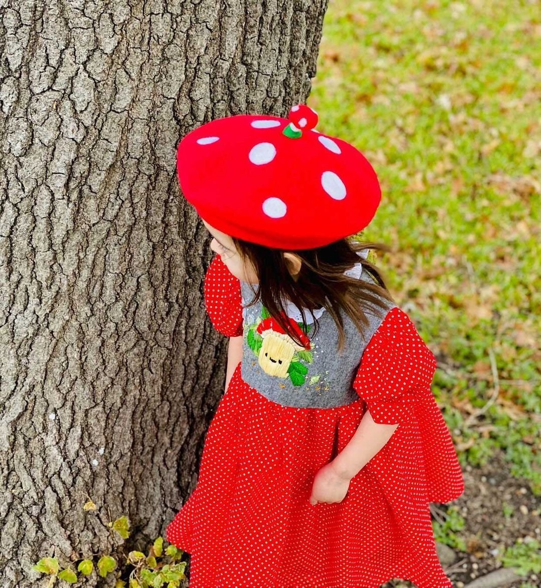 Red Mushroom Beret For Women and Kids.