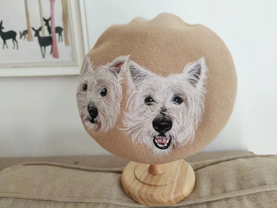 Custom Made Personalized Cat Dog Wool Felted Beret