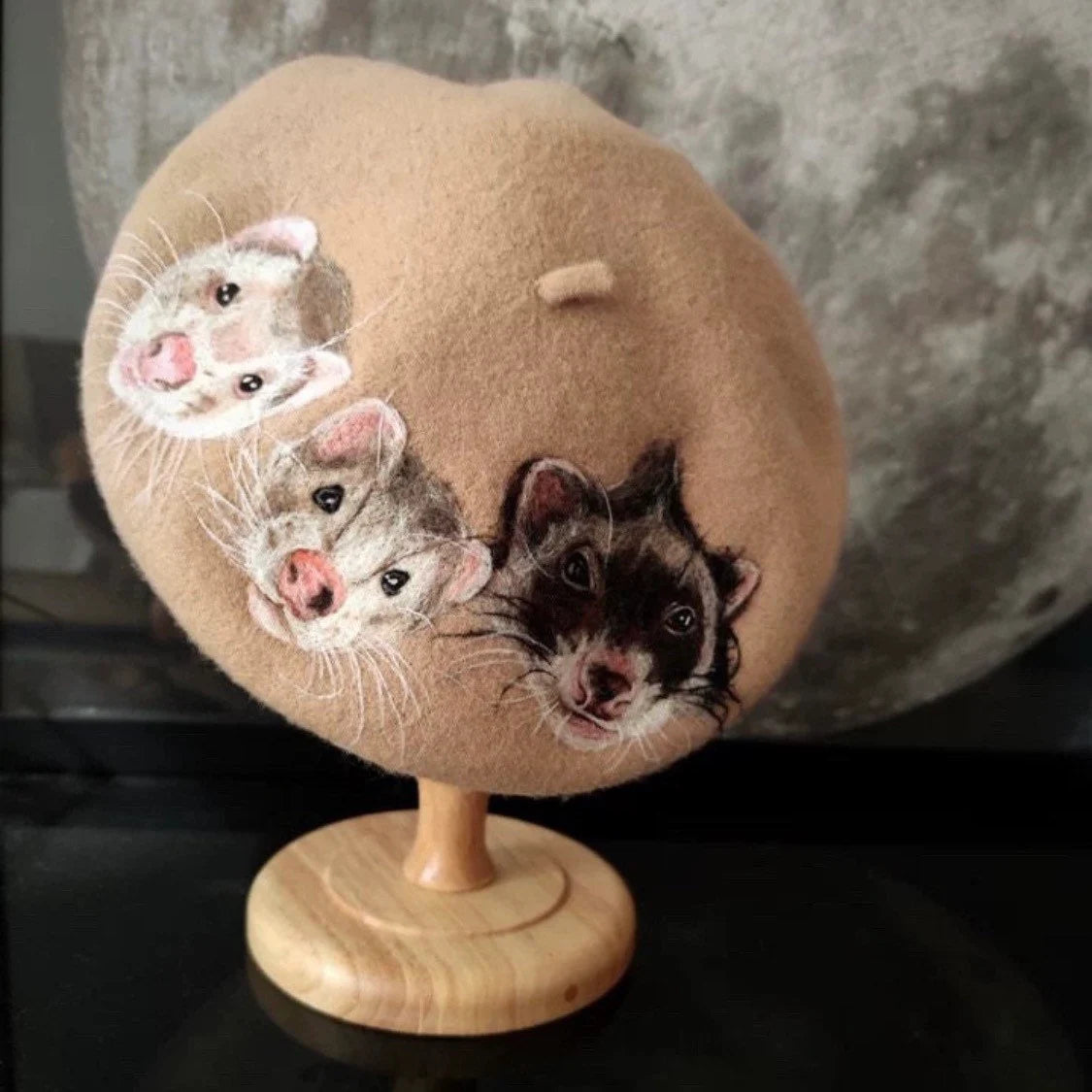 Custom Made Personalized Cat Dog Wool Felted Beret Mspineapplecrafts