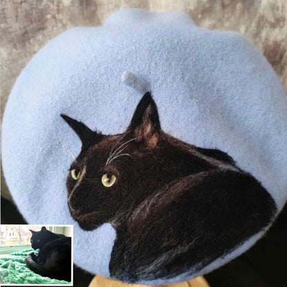 Custom Made Personalized Cat Dog Wool Felted Beret Mspineapplecrafts