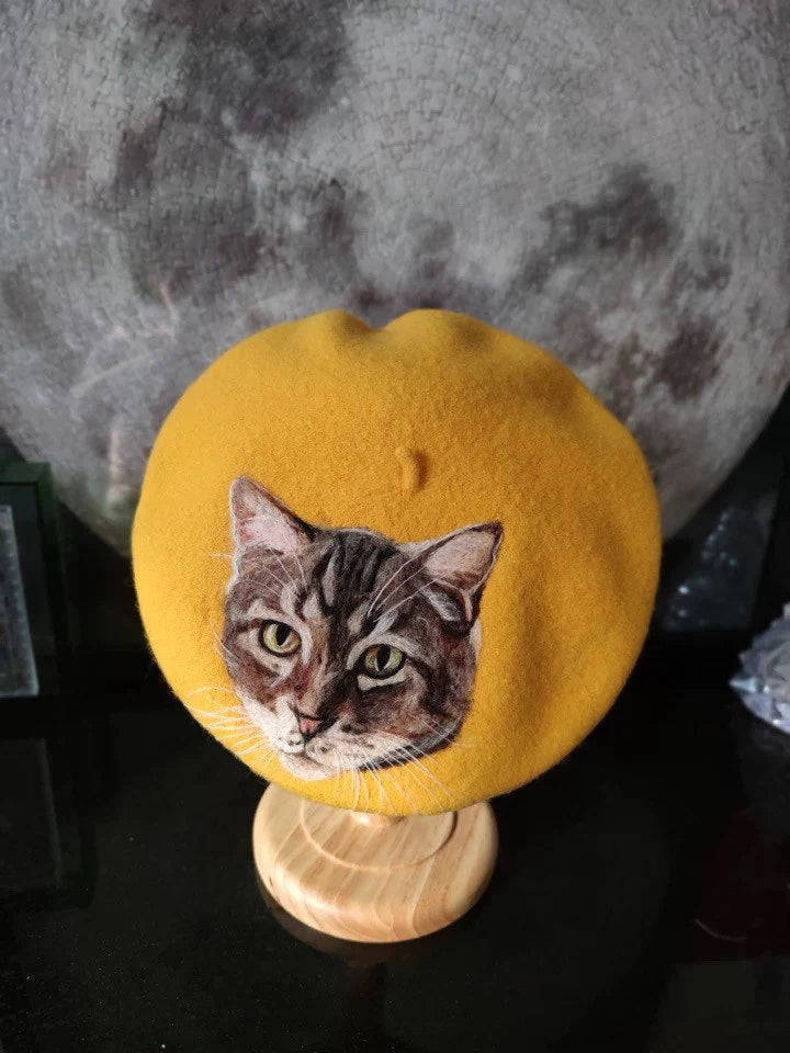 Custom Made Personalized Cat Dog Wool Felted Beret Mspineapplecrafts