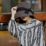 Wide Brim Bucket Hat with Bow Tie - Mspineapplecrafts