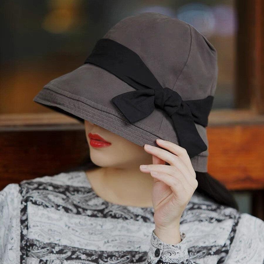 Wide Brim Bucket Hat with Bow Tie - Mspineapplecrafts