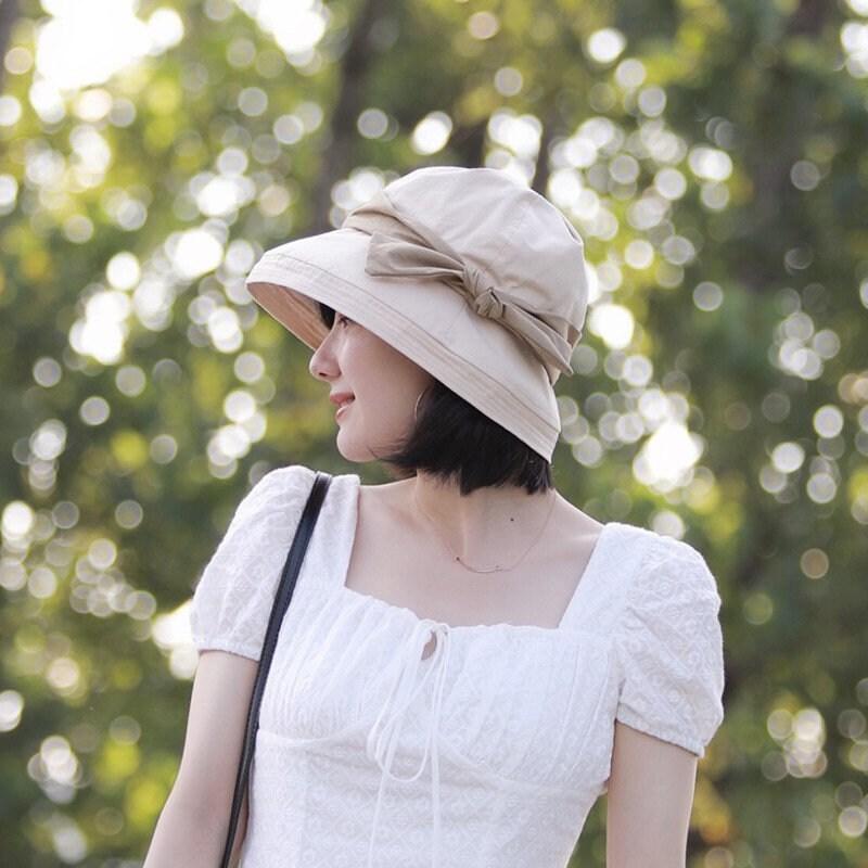 Wide Brim Bucket Hat with Bow Tie - Mspineapplecrafts