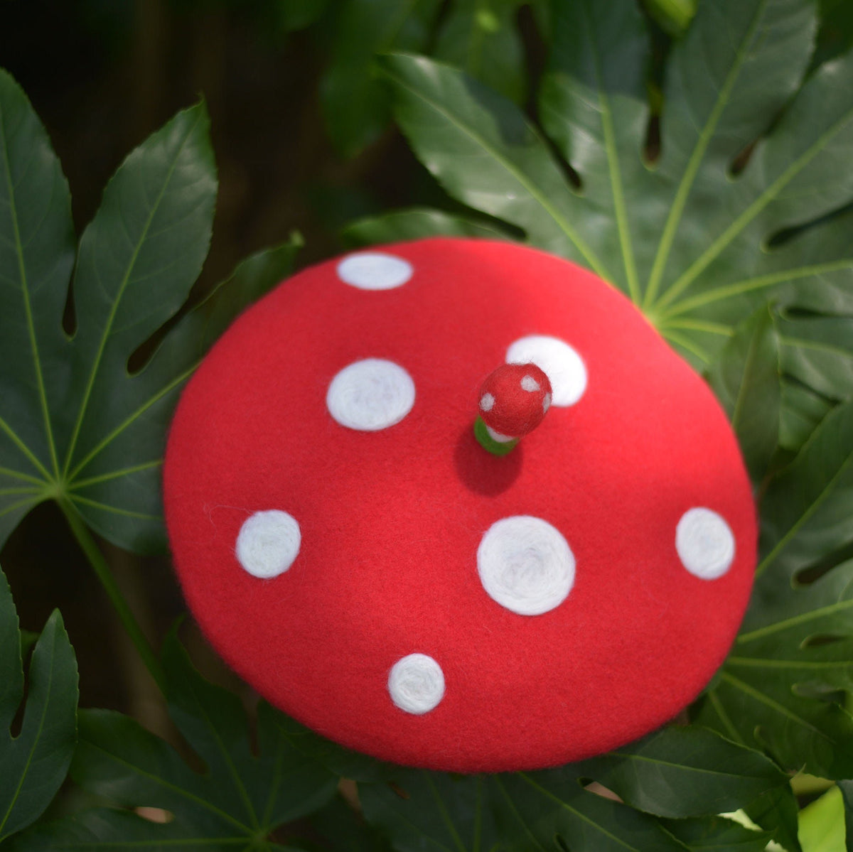 4432 Red Mushroom French Beret Handmade Wool Felt Vintage Artist Hat Handmade Cottagecore Mushroom Wool Blend Beret – Retro Fairy main image 4