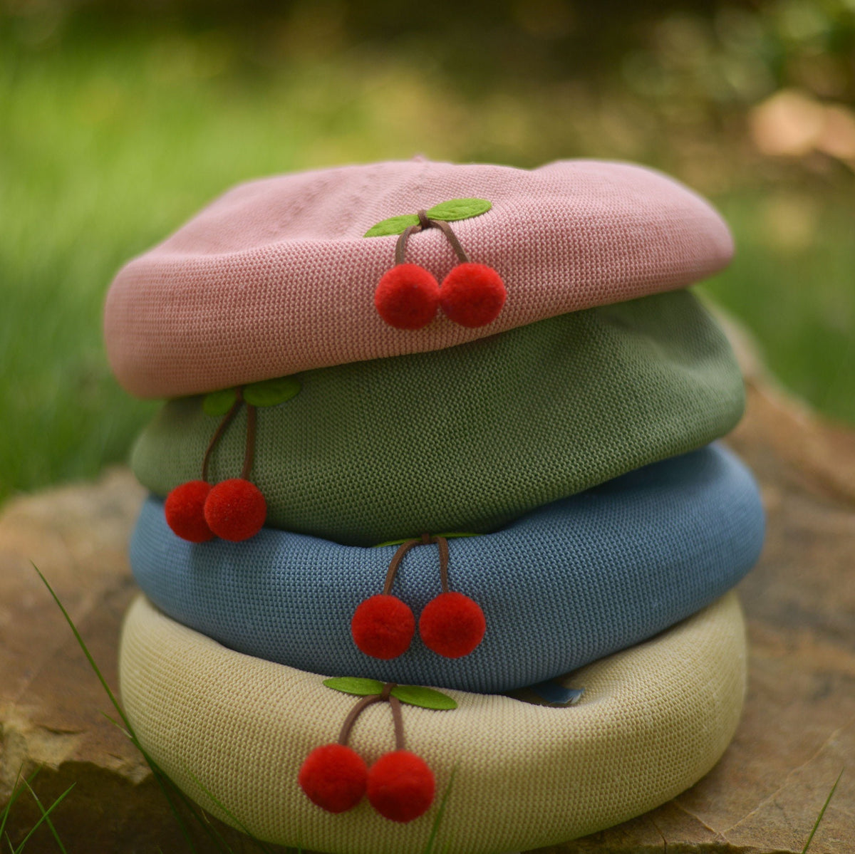 Cherry Beret Hat for Women and Girls.