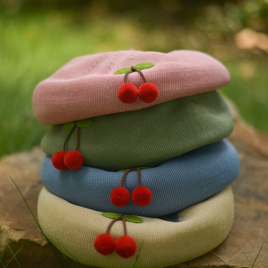 Cherry Beret Hat for Women and Girls.