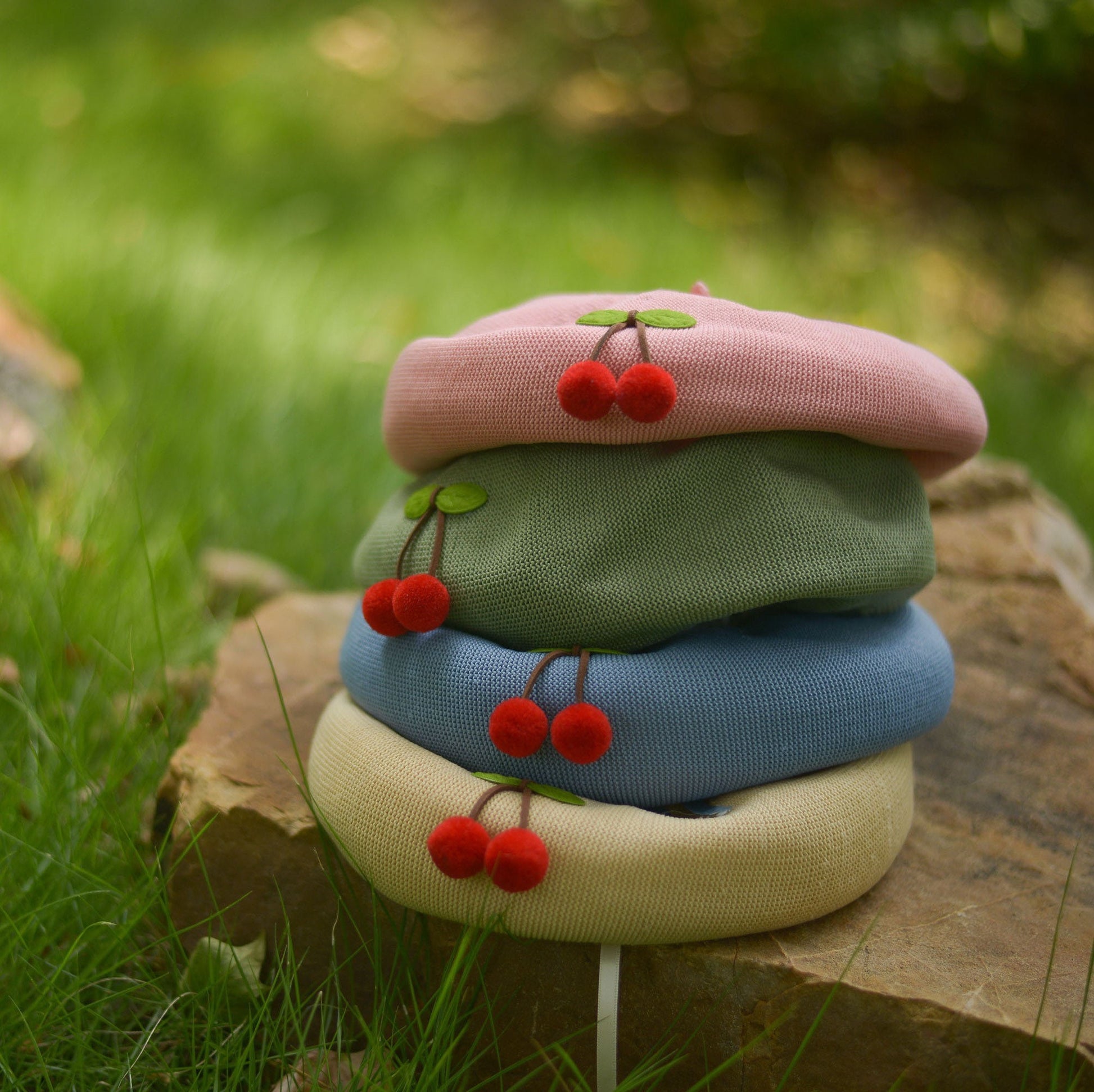 Cherry Beret Hat for Women and Girls.
