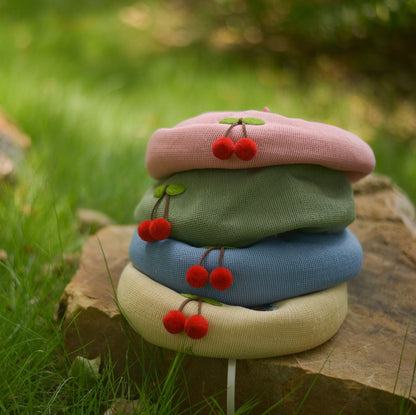 Cherry Beret Hat for Women and Girls.