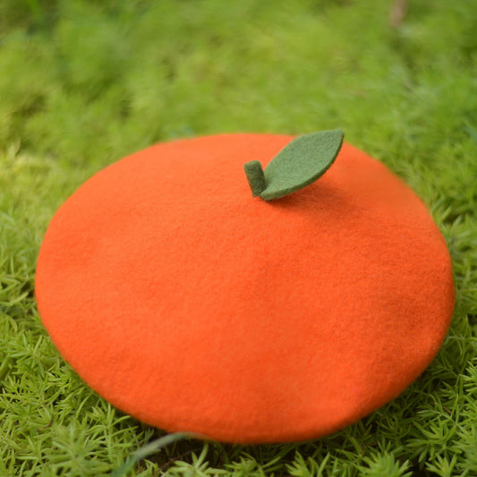 Orange/Lemon Beret for Women and Kids.