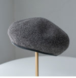 Neutral  Colour Wool Beret With Leather Rim for Women.