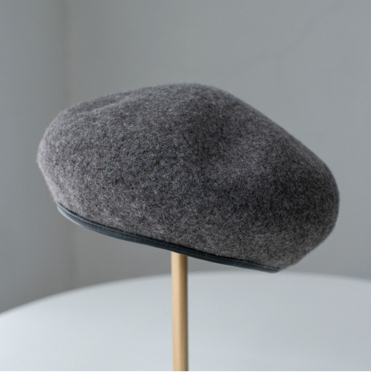 Neutral  Colour Wool Beret With Leather Rim for Women.