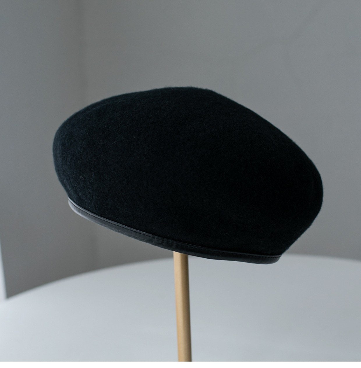 Neutral  Colour Wool Beret With Leather Rim for Women.