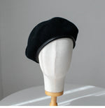 Neutral  Colour Wool Beret With Leather Rim for Women.