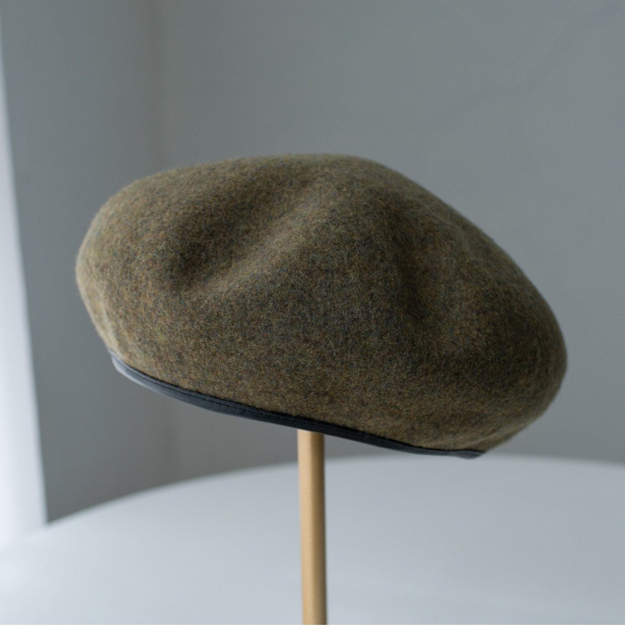 Neutral  Colour Wool Beret With Leather Rim for Women