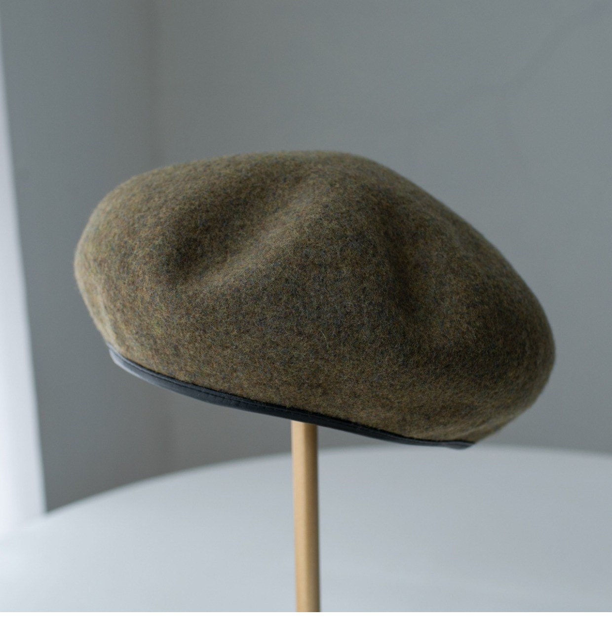 Neutral  Colour Wool Beret With Leather Rim for Women.