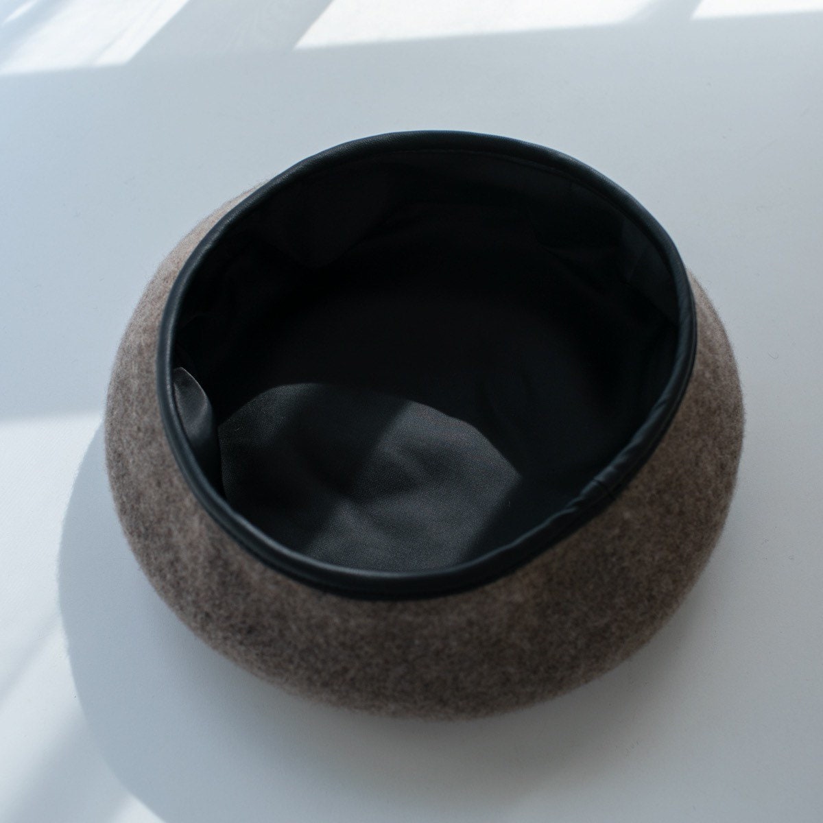 Neutral  Colour Wool Beret With Leather Rim for Women.
