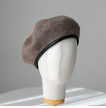 Neutral  Colour Wool Beret With Leather Rim for Women.