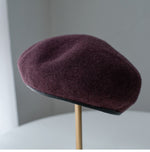 Neutral  Colour Wool Beret With Leather Rim for Women.