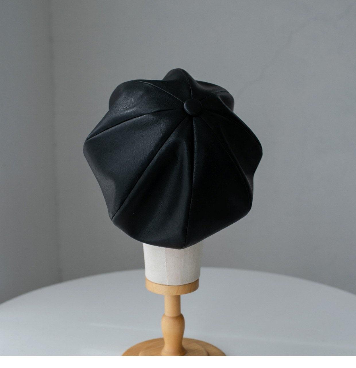 Leather Beret Hat - Mspineapplecrafts