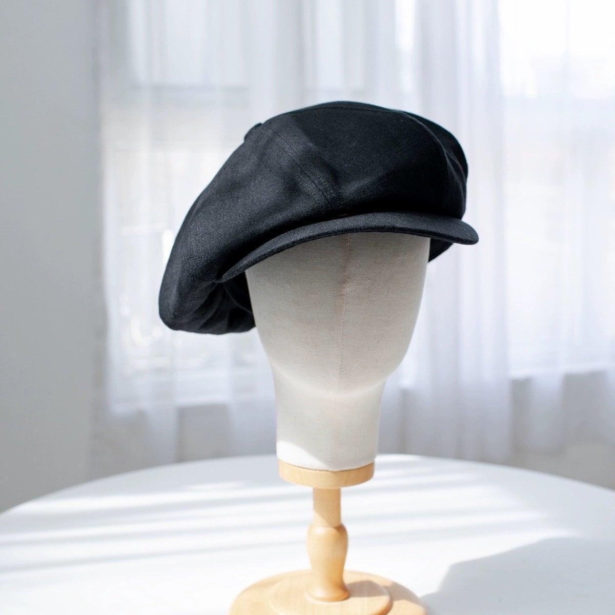 Oversized Linen Newsboy Hat – Black