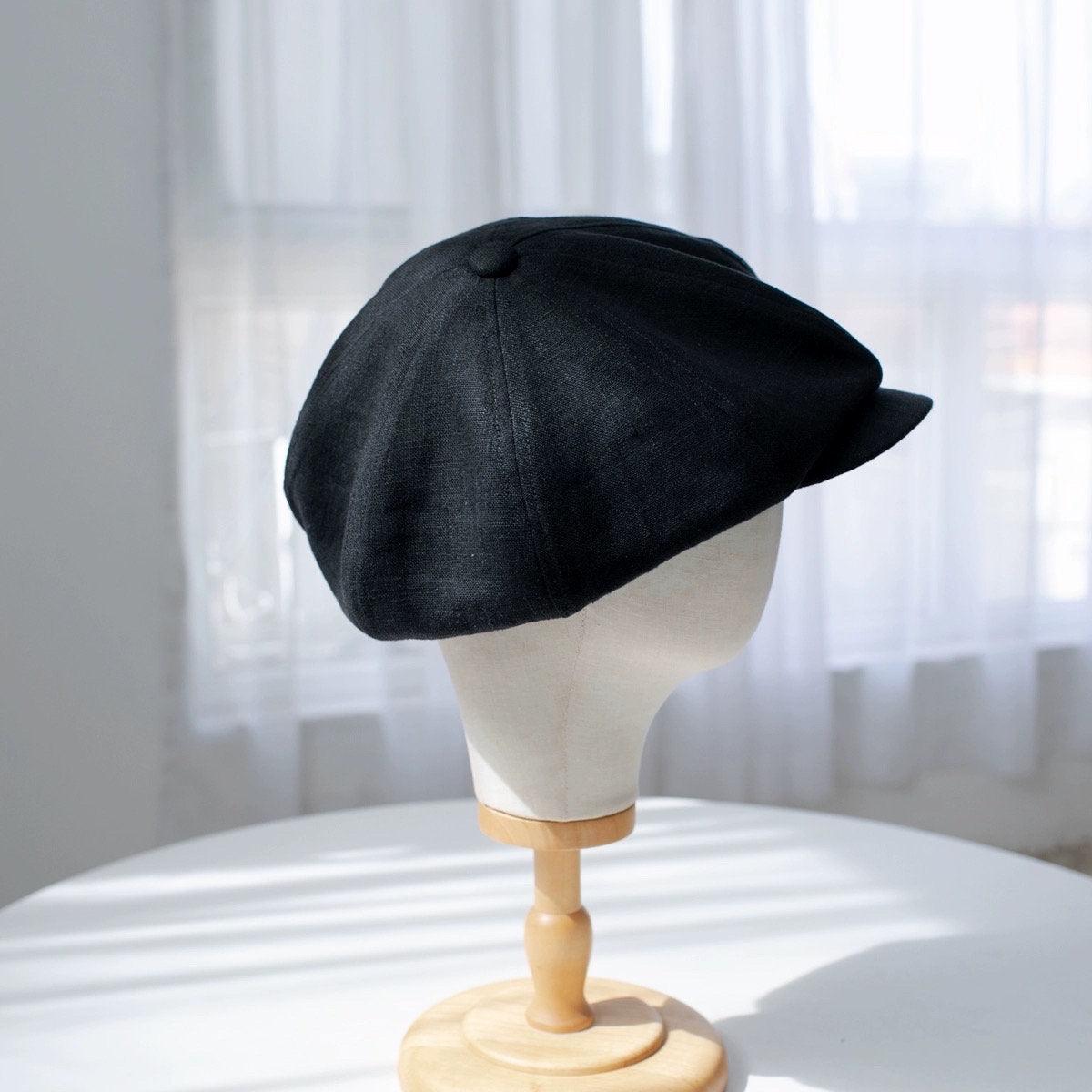 Navy Linen Newsboy Cap Top View - Mspineapplecrafts