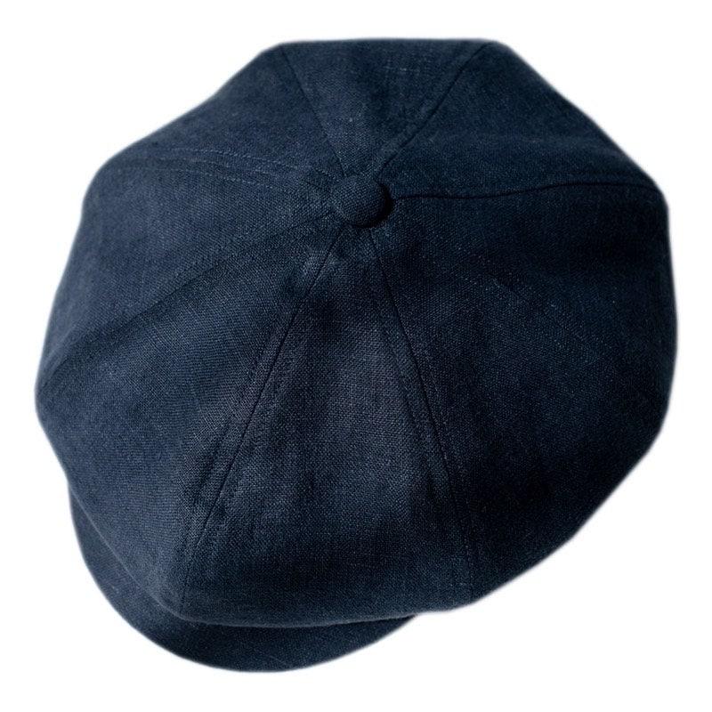 Navy Linen Newsboy Cap Top View Detail - Mspineapplecrafts