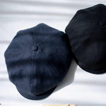 Black and Navy Linen Newsboy Caps Flat Lay - Mspineapplecrafts