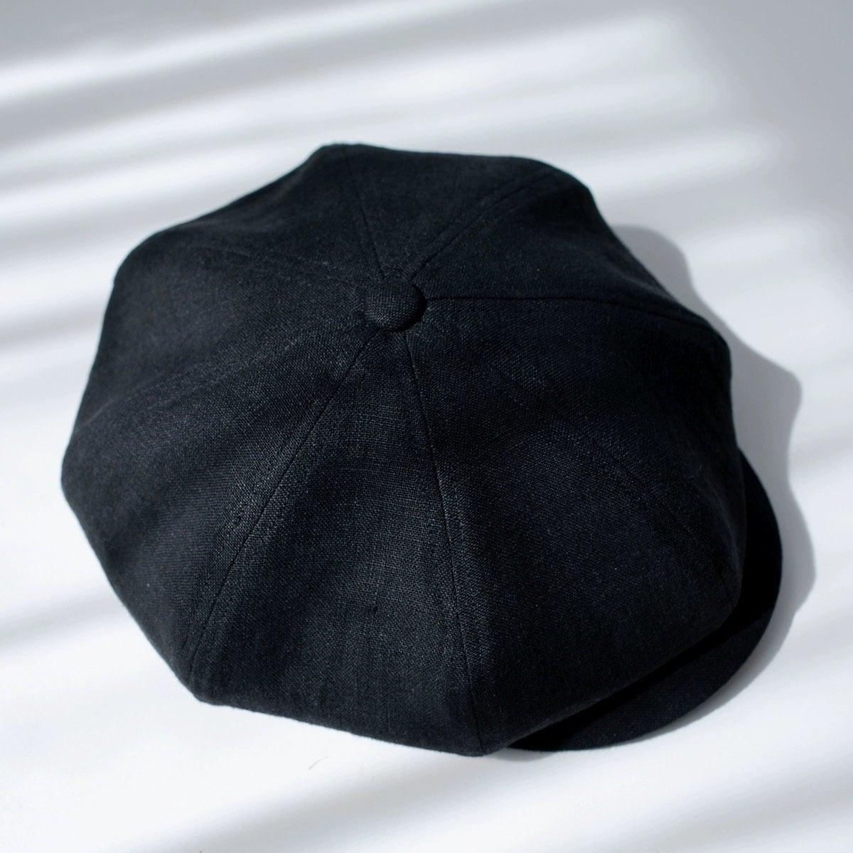 Black Linen Newsboy Cap Flat Lay - Mspineapplecrafts