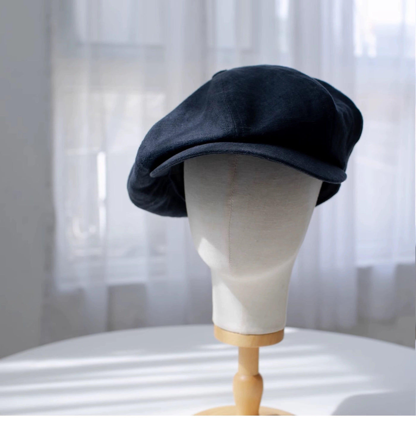 Oversized Linen Newsboy Hat – Denim Blue