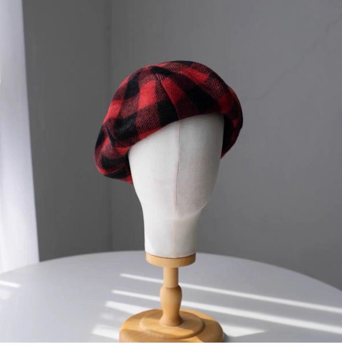 Check Pattern Wool Beret-Available Custom Size - Mspineapplecrafts
