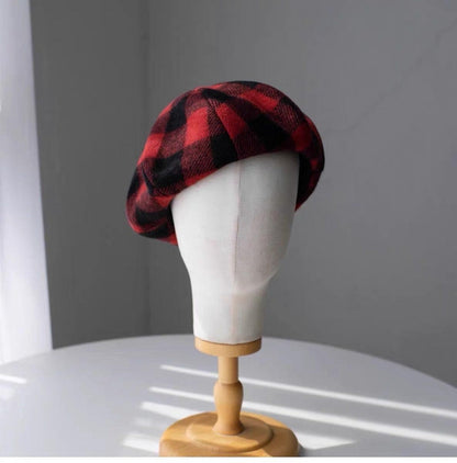 Check Pattern Wool Beret-Available Custom Size - Mspineapplecrafts