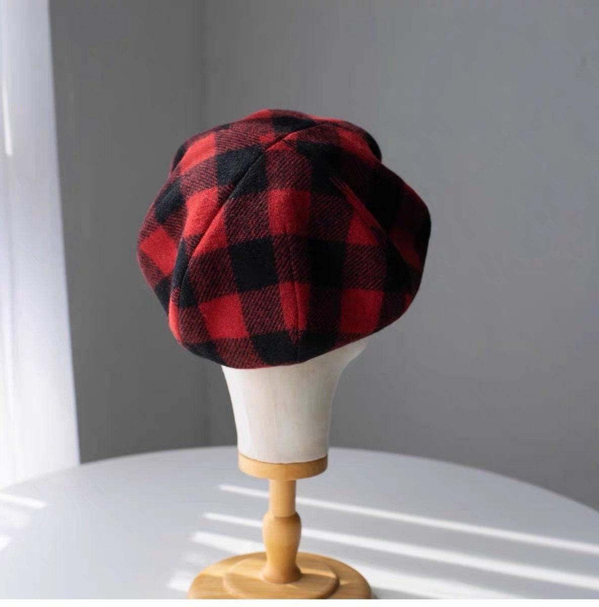 Check Pattern Wool Beret-Available Custom Size - Mspineapplecrafts