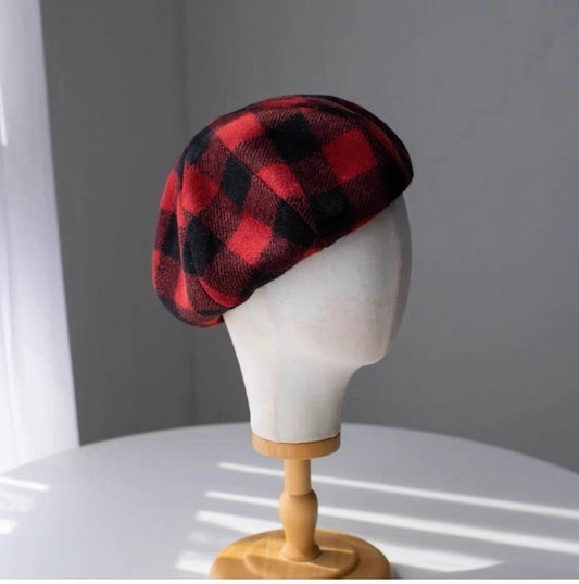 Check Pattern Wool Beret-Available Custom Size - Mspineapplecrafts